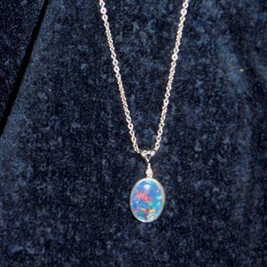 Multicolored Black/Blue Australian Opal Pendant Necklace